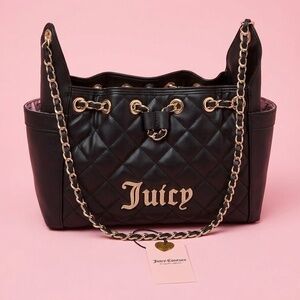 NWT Juicy Couture Exclusive Black and Gold Bling Diamond-Quilted Bag